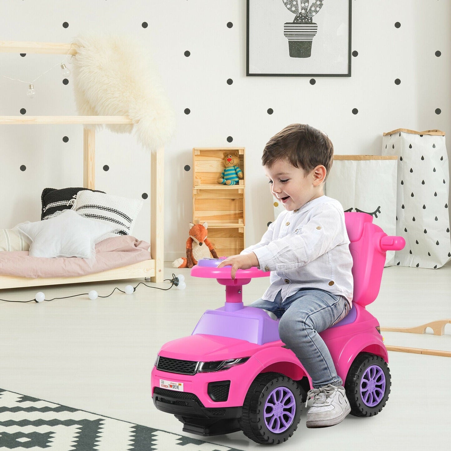 3 in 1 Ride on Push Car Toddler Stroller Sliding Car with Music-Pink