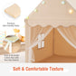 Kids Playhouse Tent with Star Lights and Mat-Beige