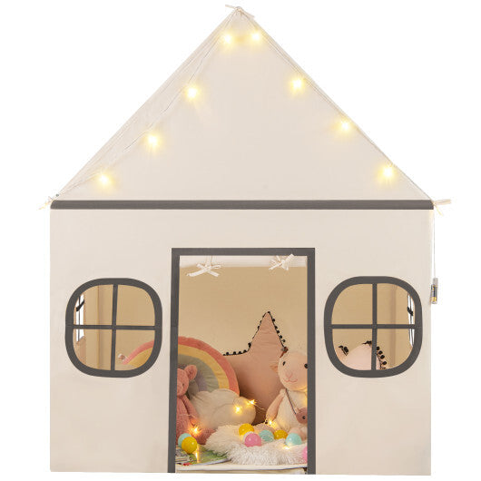 Kids Play Tent Large Playhouse with Door Curtain and Windows Star Lights-Coffee