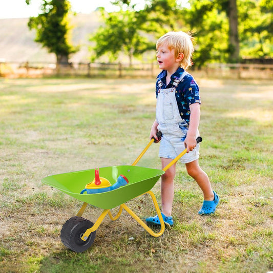 Outdoor Garden Backyard Play Toy Kids Metal Wheelbarrow-Light Green