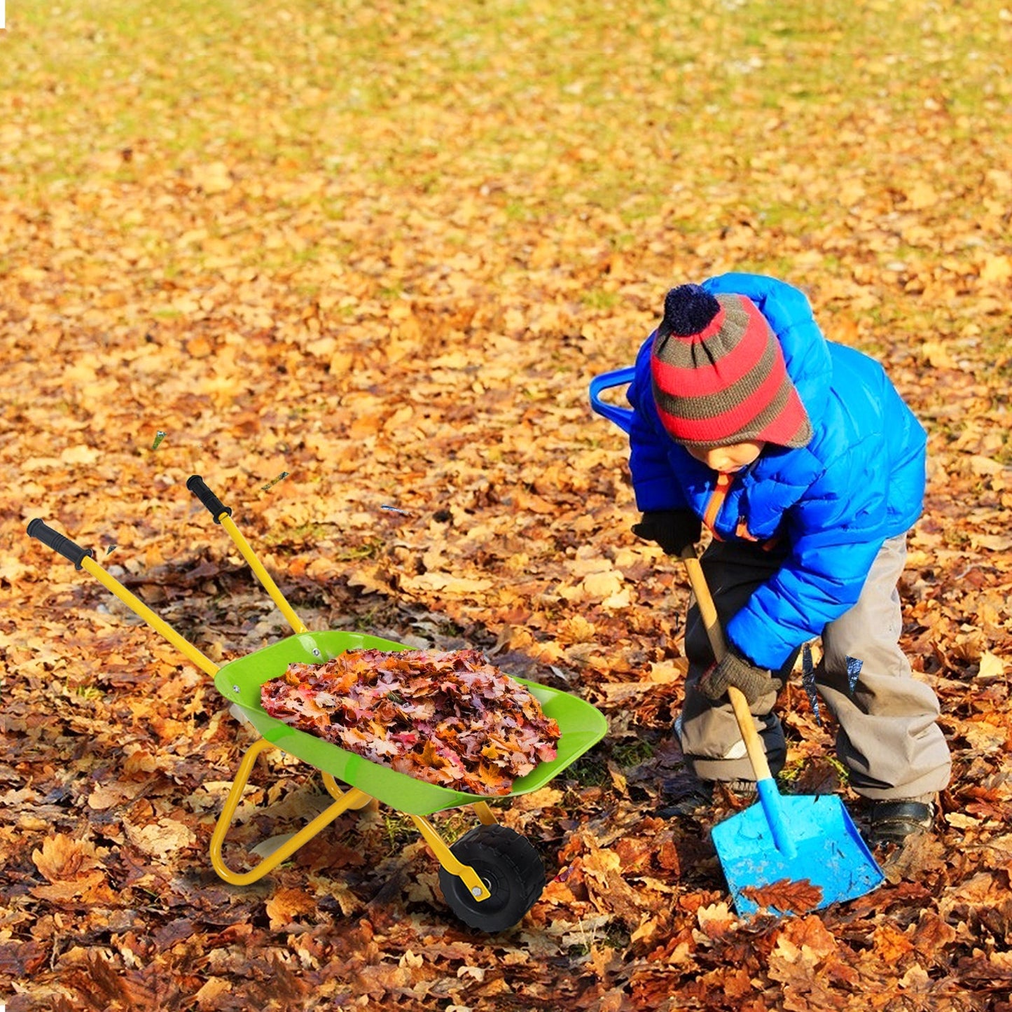 Outdoor Garden Backyard Play Toy Kids Metal Wheelbarrow-Light Green