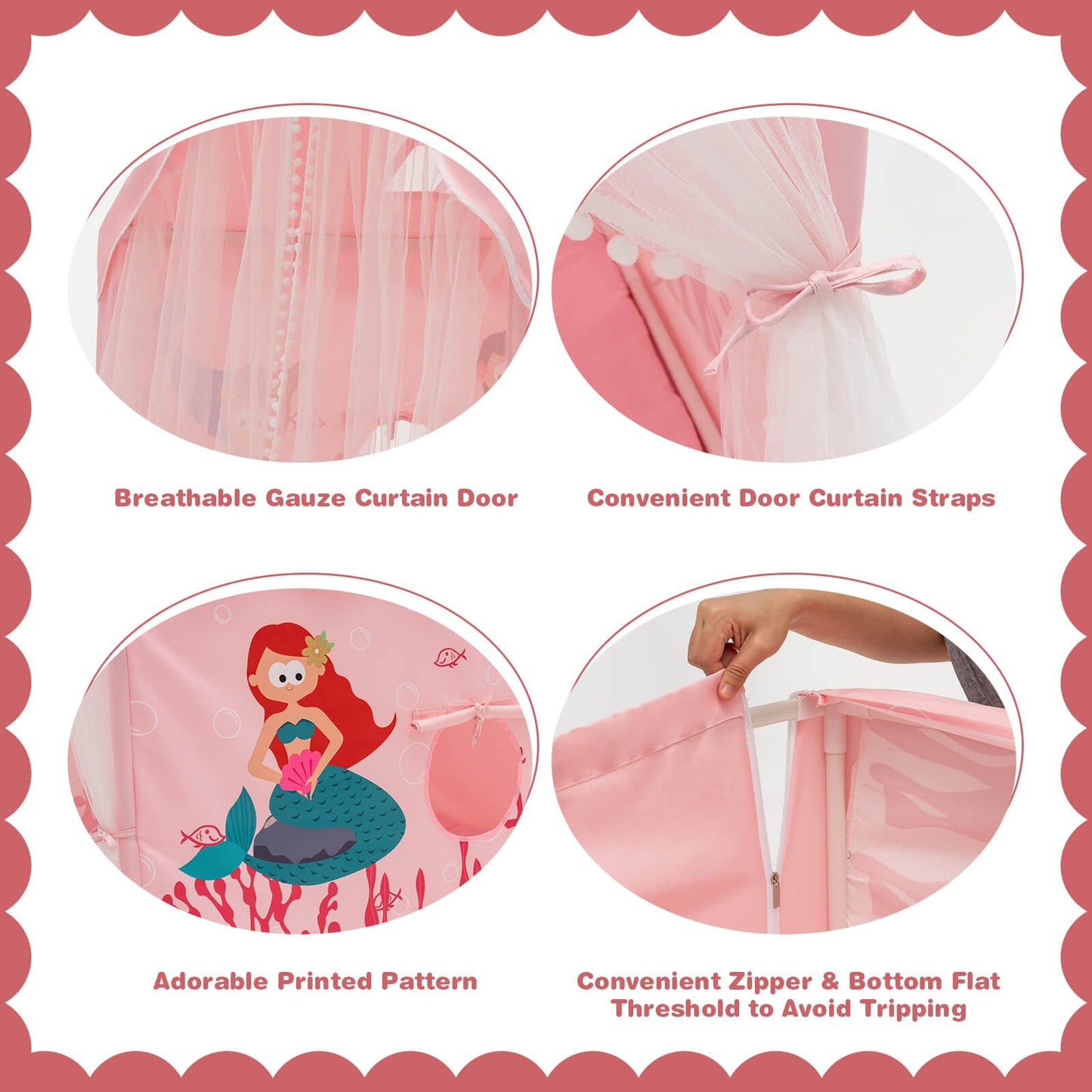 Large Kids Play Tent with Removable Cotton Mat-Pink